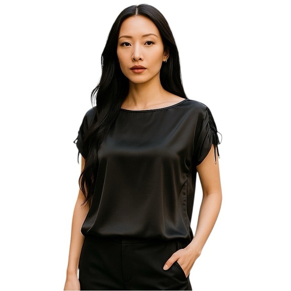 Nine West Ruched Shoulder Tie Elegant Black Women's Top Size 3X NWT - Picture 1 of 17